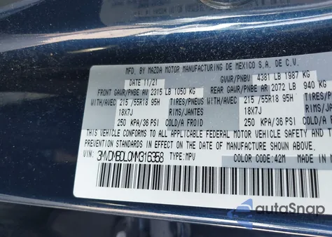 2021 Mazda Cx-30 Premium from USA, damaged, VIN 3MVDMBDL0MM316358